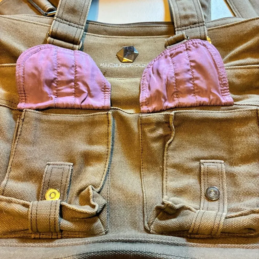 Rare ThinkGeek Handbag of Holding Canvas Messenger Laptop Tote Bag Brown Pink
